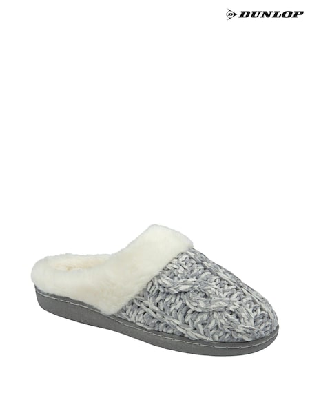 Dunlop Lighr Grey Ladies Knitted Closed Toe Mule Slippers (129706) | £16
