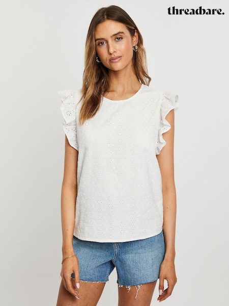 Threadbare White 100% Cotton Broderie Frill Sleeve Blouse (130228) | £13