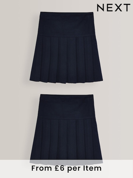 Navy Blue Regular Waist Pleated School Skirts 2 Pack (3-16yrs) (130307) | £12 - £22