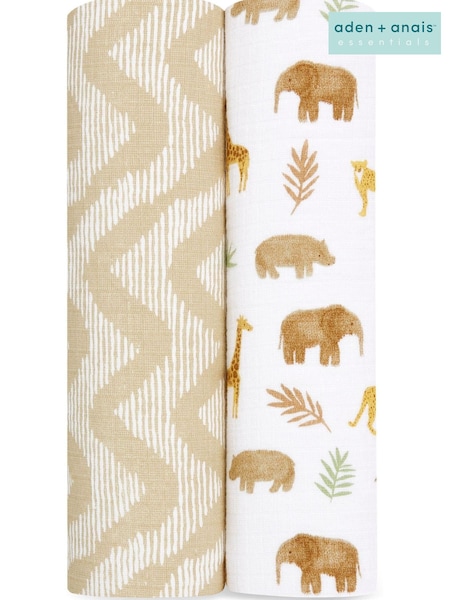 aden + anais Animal Print Essentials Tanzania 100% Cotton Muslin Blankets 2 Pack (130382) | £22
