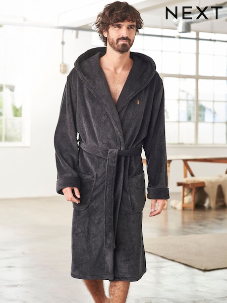 Slate Grey Supersoft Hooded Dressing Gown (130979) | £34