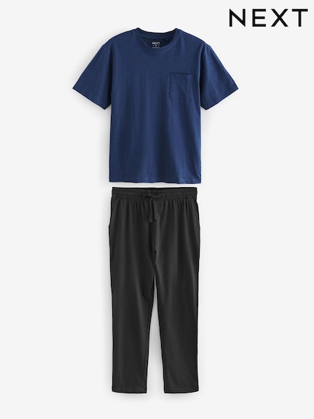 Navy Blue Jersey Long Pyjamas Set (131996) | £22