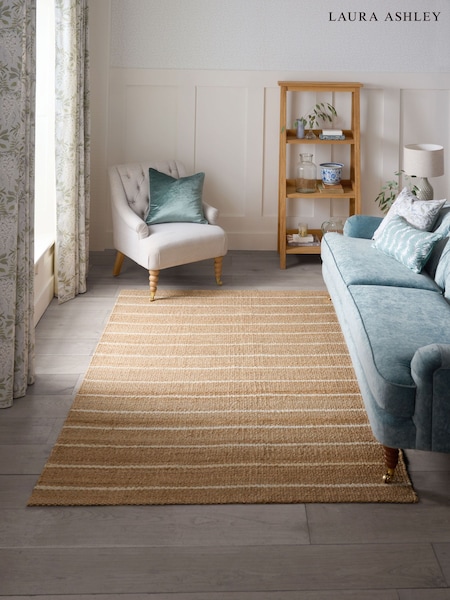 Laura Ashley Gold Bleach Natural Hand Woven Jute Rug (132771) | £80 - £375