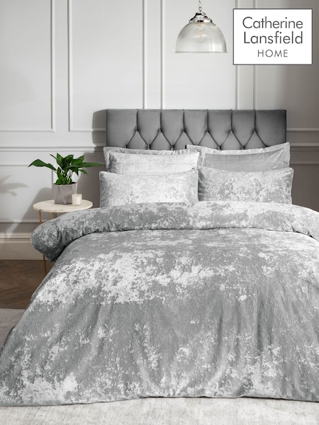 Catherine Lansfield Silver Crushed Velvet Duvet Cover and Pillowcase Set (133551) | £47 - £65