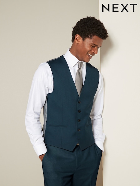 Teal Blue Textured Suit Waistcoat (133815) | £40