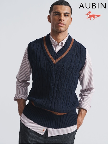 Aubin Blue Hobbs Cricket Wool Slipover (136519) | £129