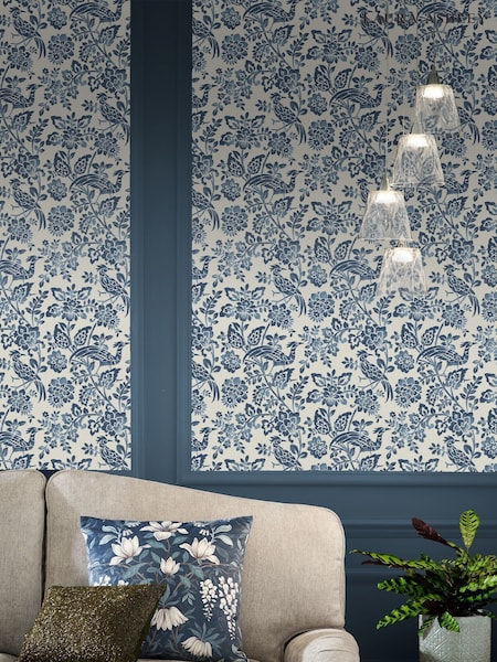 Laura Ashley Dark Seaspray Blue Adain Palace 10M Wallpaper (137092) | £48