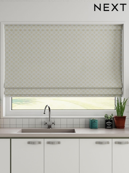 Grey Natural Country Geo Jacquard Made To Measure Roman Blind (137623) | £42