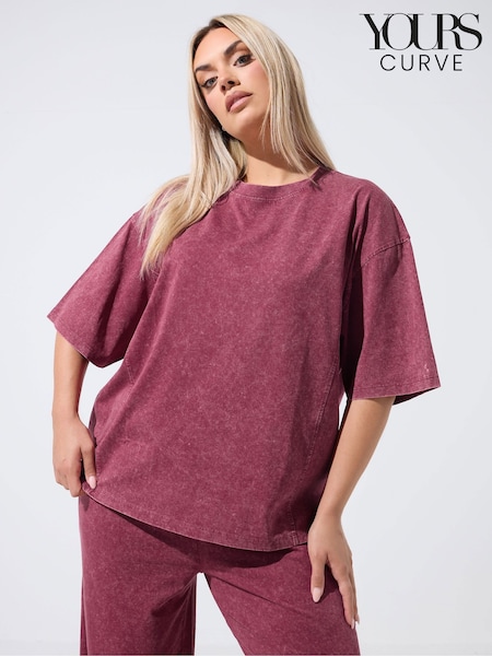 Red - Yours Curve Limited Acid Wash Seam Detail Co-ord Top