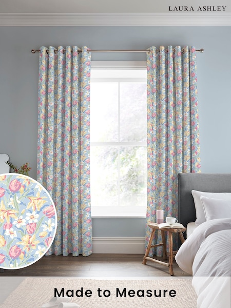 Laura Ashley China Blue Tulips Made to Measure 100% Cotton Curtains (137854) | £100