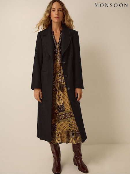 Black - Monsoon Celia Wool Blend Coat