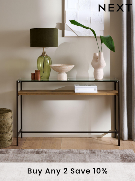 Dark Bronx Oak Effect and Glass Console Table (139523) | £150