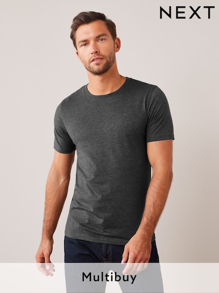Grey Charcoal Marl Slim Fit Essential Crew Neck Cotton T-Shirt (139651) | £8