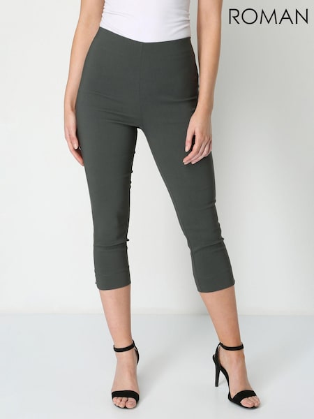 Roman Green Ground Cropped Stretch Capri Trousers (139816) | £32