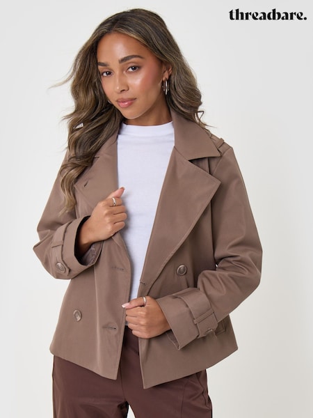 Brown - Threadbare Funnel Neck Short Trench Coat