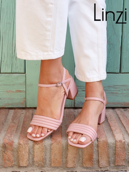 Linzi Pink Toronto Blocked Heel Sandals With Pipped Upper (142620) | £34