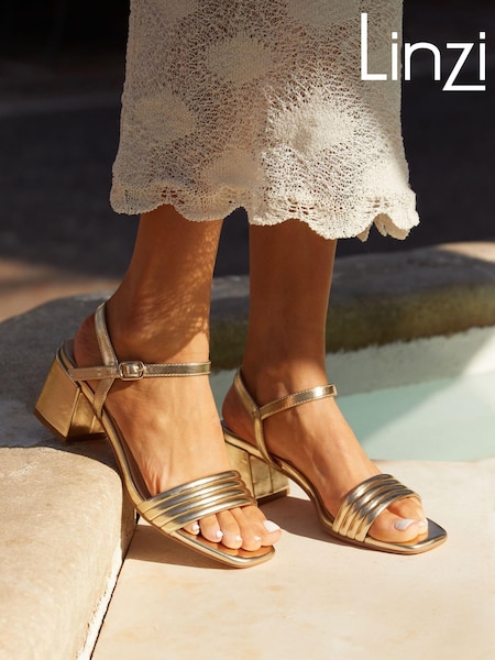 Linzi Gold Toronto Blocked Heel Sandals With Pipped Upper (142749) | £34