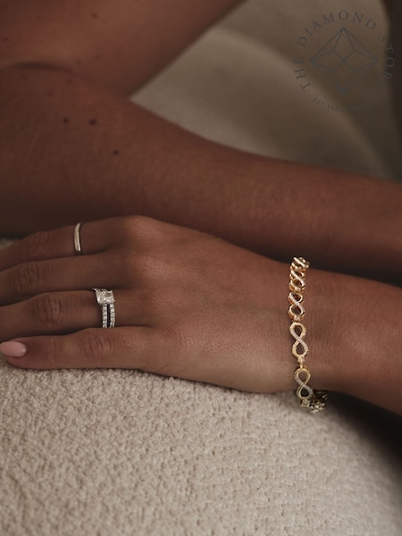 Gold Tone - The Diamond Store Infinity Love 0.05ct Lab Diamond Link Bracelet In 18k Vermeil