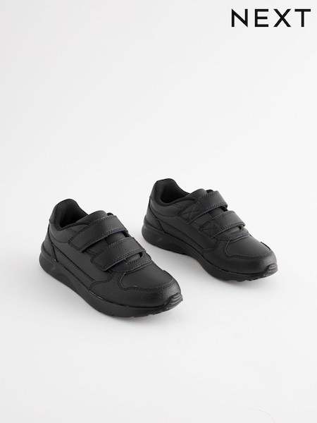 Black Standard Fit (F) Touch Fastening Leather School Shoes (143553) | £25 - £31
