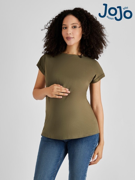 JoJo Maman Bébé Khaki Green Boyfriend Cotton Maternity T-Shirt (144242) | £19