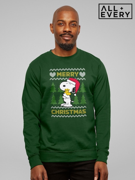 Green - Regular All + Every Peanuts Snoopy Hugs Merry Christmas Knit Sweatshirt