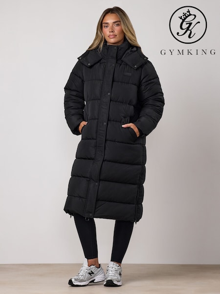 Black - Gym King Longline Quilted Puffer Coat