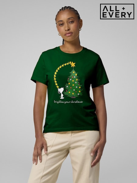 Green - All + Every Peanuts Snoopy Woodstock Brighten Your Christmas T-shirt