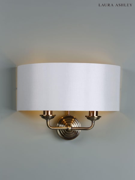 Laura Ashley Brass Sorrento 2 Light Wall Light Lamp Shade (144670) | £79