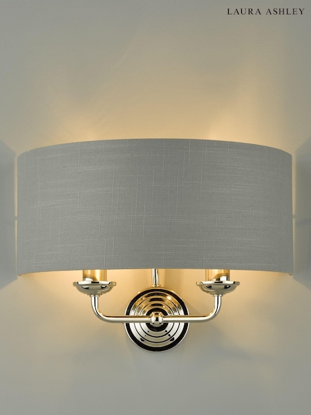 Laura Ashley Chrome Sorrento 2 Light Wall Light Lamp Shade (144736) | £79