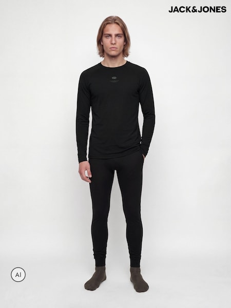Black - Regular Jack & Jones Ski Baselayer Top And Bottom Set