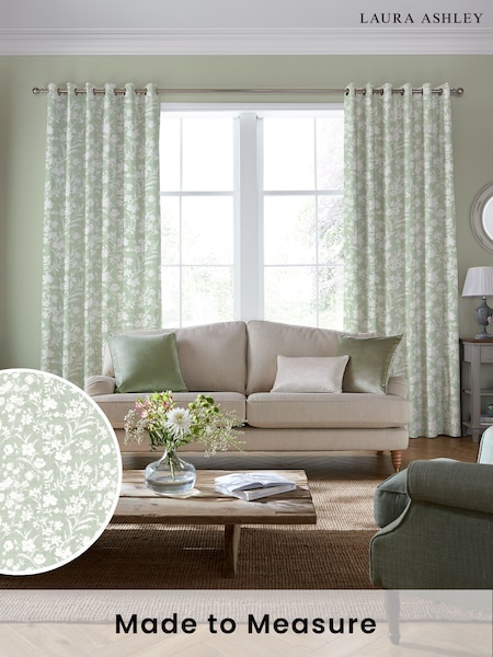 Laura Ashley Hedgerow Green Rye Made to Measure 100% Cotton Curtains (145011) | £100