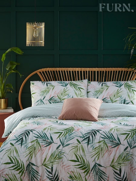furn. Green Bali Palm Reversible Jungle Botanic Duvet Cover and Pillowcase Set (145613) | £16 - £32