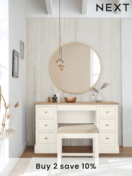 Chalk White Hampton Painted Oak Collection Luxe 6 Drawer Console Dressing Table (146129) | £875