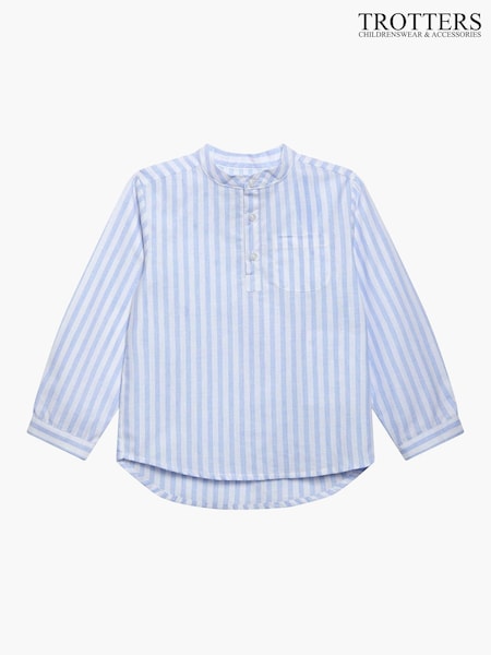 Trotters London Blue Stripe Oscar Cotton/Linen Blend Shirt (146245) | £50 - £54