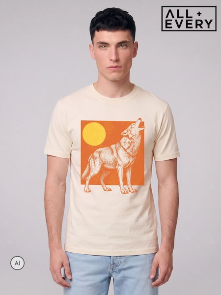 Natural - Regular All + Every Halloween Spooky Howling Wolf T-shirt