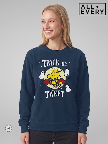 Blue - All + Every Peanuts Halloween Trick Or Tweet Woodstock Sweatshirt