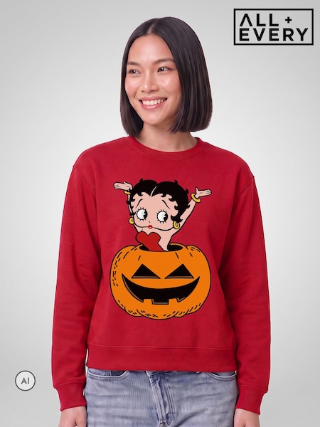 Red - All + Every Betty Boop Halloween Pumpkin Sweatshirt