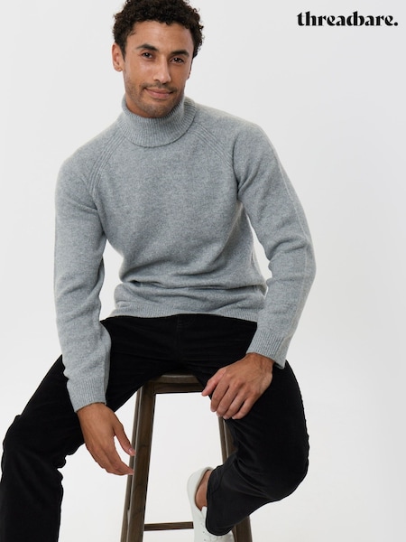 Grey - Regular Threadbare Raglan Sleeve Roll Neck Jumper
