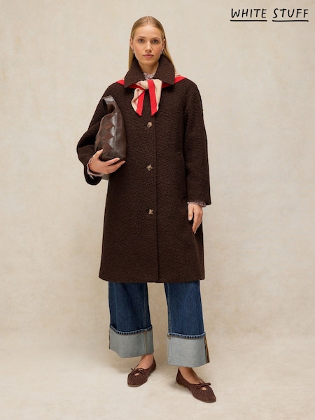 Brown - White Stuff Kelsey Boucle Wool Blend Coat