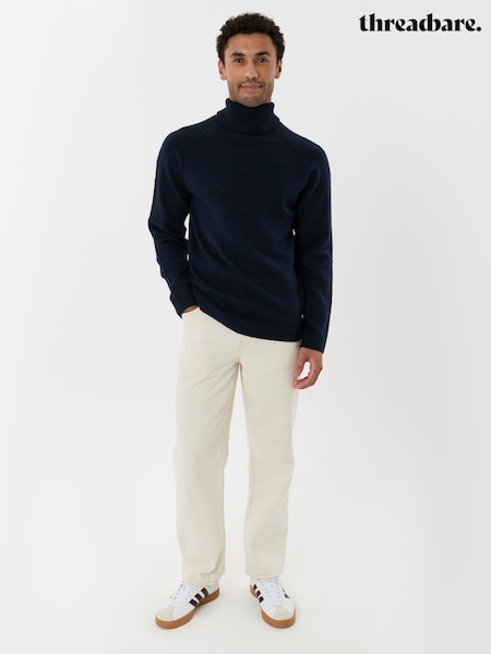 Blue - Regular Threadbare Raglan Sleeve Roll Neck Jumper