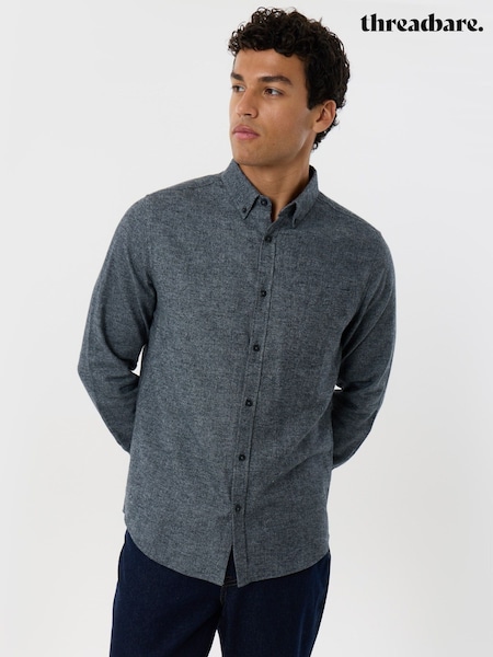 Blue - Regular Threadbare Regular Fit Textured Cotton Shirt
