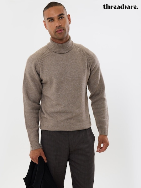 Brown - Regular Threadbare Raglan Sleeve Roll Neck Jumper