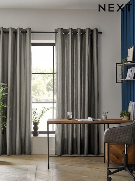 Grey Charcoal Lined Cotton Eyelet Curtains (148435) | £20 - £90