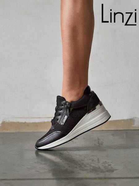 Linzi Black White Everett Wedged Trainers With Glitter Detail (148667) | £42