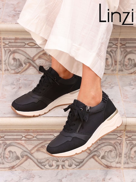 Linzi Black Luca Lace-Up Trainers With Side Zip Detail (148720) | £42
