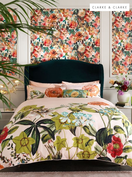 Clarke & Clarke Pink Passiflora 200 Thread Count Duvet Cover and Pillowcase Set (148883) | £40 - £75