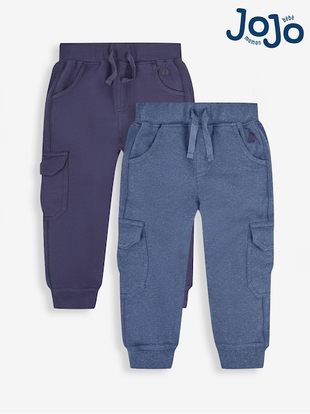 JoJo Maman Bébé Indigo Blue & Navy Blue 2-Pack Cargo Joggers (149082) | £23 - £26