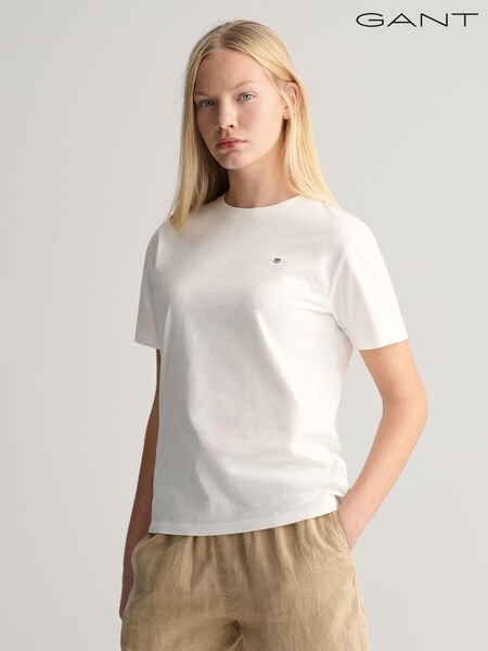 GANT White 100% Cotton Shield Logo T-Shirt (149831) | £15