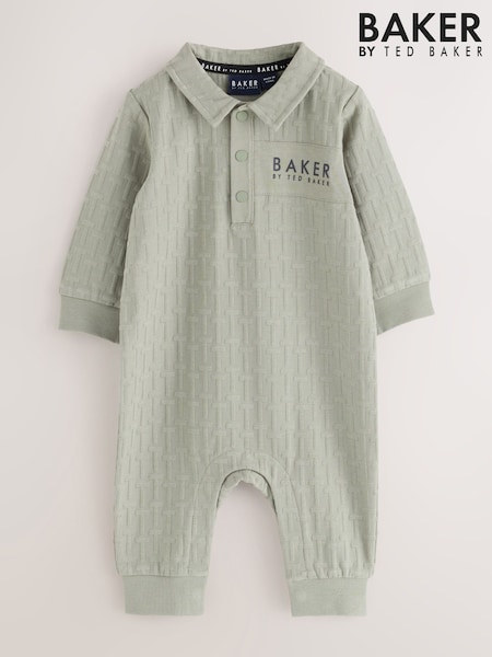 Sage Green - Baker By Ted Baker 't' Textured Long Sleeve Polo Romper
