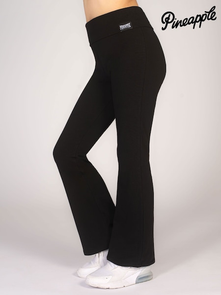 Pineapple Black Foldover Waistband Girls Jersey Flare Trousers (150852) | £24